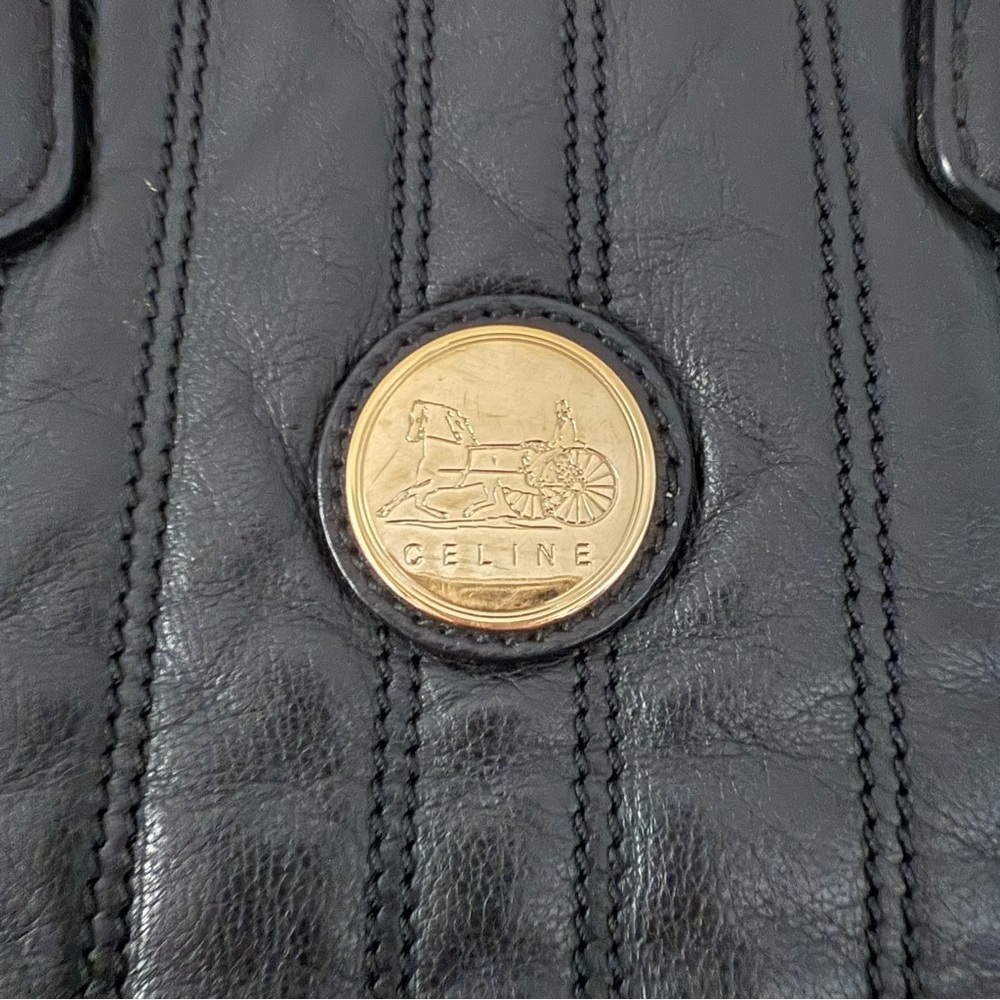 Celine vintage black quilted leather tote with gold carriage medallion - Picture 3 of 11